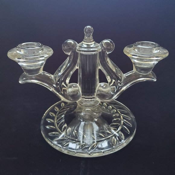Vintage Indiana Glass Laurel Clear Double Light Candlestick Holder - Picture 3 of 6